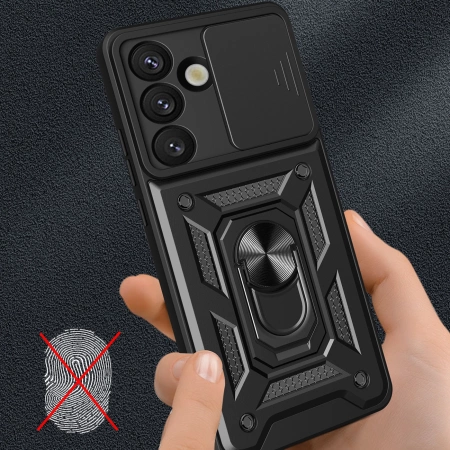 Hybrid Armor Camshield Case with Stand and Camera Cover for Samsung Galaxy M16 5G / F16 5G - Black