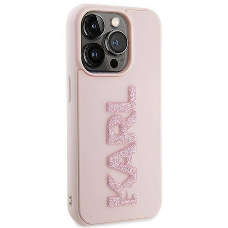 Karl Lagerfeld 3D-Gummi-Glitzer-Logo-Hülle für iPhone 15 Pro Max – Rosa