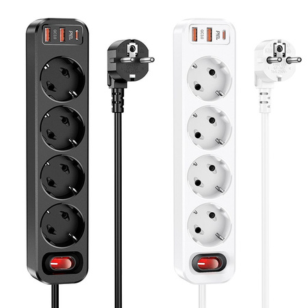 HOCO listwa zasilająca 4-gniazdowa + 2 x USB QC3.0 18W + Typ C PD 20W Aura NS1 biała