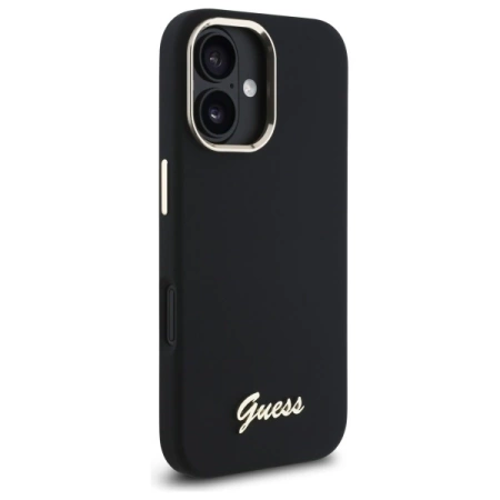 Guess Silicone Script Metal Logo &amp; Frame Case for iPhone 16 Plus - Black