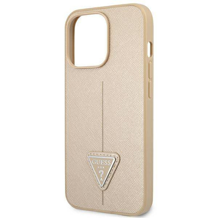 Original Case IPHONE 14 PRO Guess Hardcase Saffianotriangle Logo (GUHCP14LPSATLE) beige