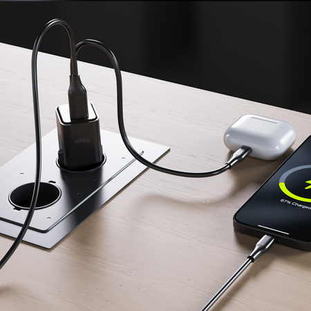 Allity ładowarka sieciowa GaN PD QC ATC-01-20WAC 1x USB-C 1x USB-A 20W czarna