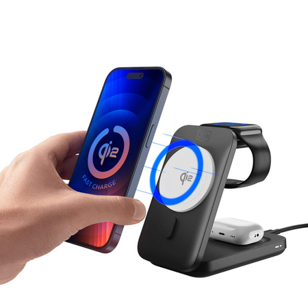 Accessories - 3mk MagRocket 3-in-1 Wireless Charger 15W Qi2 MPP Black