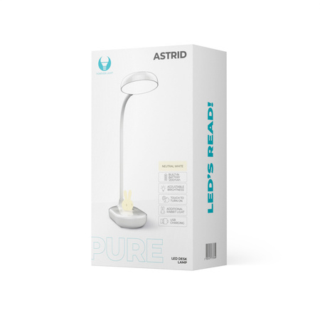 Lampa biurkowa LED 4,5W ze świecącym króliczkiem PURE FLB-30 ASTRID biała Forever Light