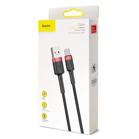 Baseus Cafule Cable wytrzymały nylonowy kabel przewód USB / USB-C QC3.0 2A 3M czarno-czerwony (CATKLF-U91)
