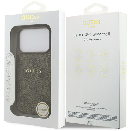 GUESS futerał do IPHONE 17 Pro kompatybilny z MagSafe GUHMP17LG4GFRW (PU 4G Ring Classic Logo) brązowy