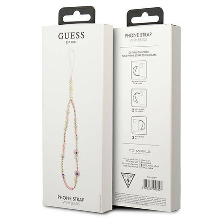 Guess zawieszka GUSTSHPP Phone Strap rózowy/pink Beads Shell