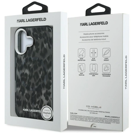 Karl Lagerfeld IML Leopard Pattern MagSafe Case for iPhone 16 - Black