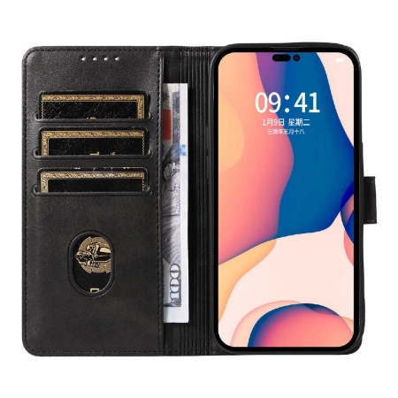 Leather Book Case für iPhone 16 Pro Max – Schwarz