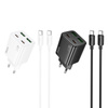 Ładowarka sieciowa do telefonu Hoco USB A + USB C QC3.0 PD 3A 20W + kabel USB C do USB C N52 biała