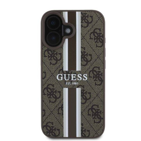 GUESS futerał do IPHONE 16 kompatybilny z MagSafe GUHMP16SP4RPSW (4G Pronted Stripes) brązowy