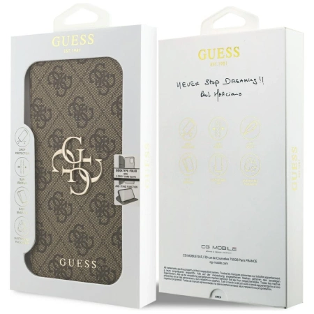 Etui Guess Book 4G Metal Logo na iPhone 17 Pro Max - brązowe