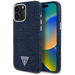 Original Case IPHONE 16 PRO MAX Guess Denim Triangle Logo MagSafe blue