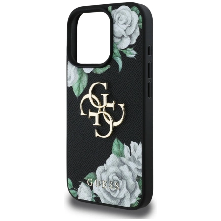 Etui Guess Grained Roses Big 4G logo na iPhone 16 Pro - czarne
