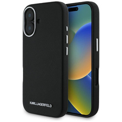Oryginalne Etui IPHONE 16 Karl Lagerfeld Saffiano Full Wrapped Elongated Metal Logo MagSafe czarne