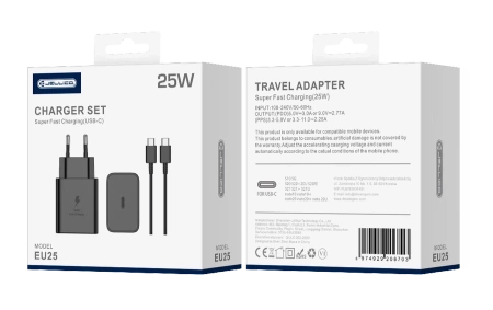 Ładowarka Sieciowa 25W PD 1xUSB-C + Kabel USB-C/USB-C Jellico EU25 czarna