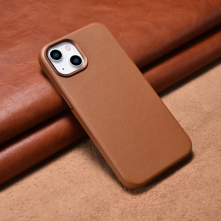 iCarer Case Leather genuine leather case for iPhone 14 Plus braun () (MagSafe compatible)