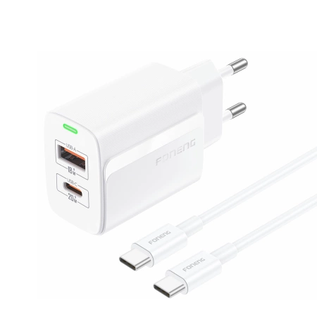 FONENG wall charger EU66 PD 20W 1xUSB-C + 1xUSB QC3.0 + cable USB-C - USB-C White
