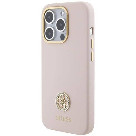 Guess nakładka do iPhone 15 Pro 6,1&quot; GUHCP15LM4DGPP różowa HC SILICONE LOGO STRASS 4G