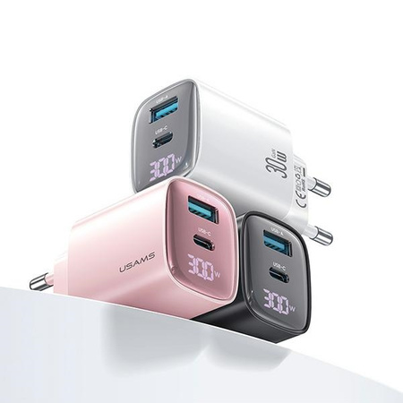 USAMS Ład. siec. CC229 30W GaN USB-C/USB-A Fast Charging XC Series biały/white CC229TC02