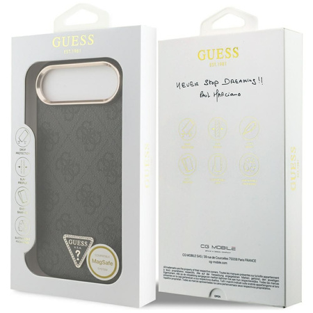 Guess Nakładka Magsafe 4G PU Leather Case With Triangle Logo And Gold Metal Camera Frame Do iPhone 17 Air Brązowa
