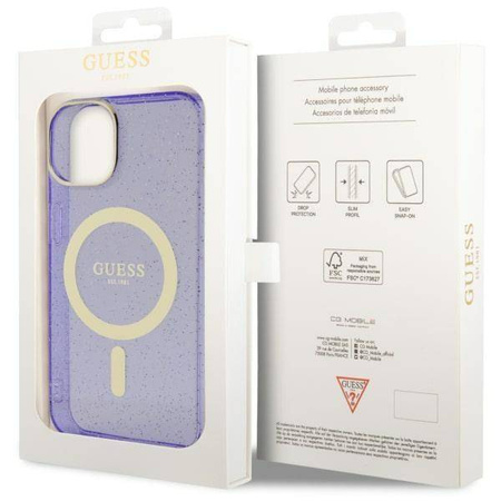 Guess GUHMP14MHCMCGU iPhone 14 Plus 6.7" purpurowy/purple hardcase Glitter Gold MagSafe