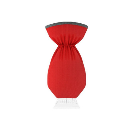 Skrobaczka do odśnieżania auta z rękawicą czerwona