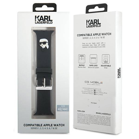 Armband für APPLE WATCH 4 / 5 / 6 / 7 / 8 / SE / ULTRA (42 / 44 / 45 / 49 MM) Karl Lagerfeld Strap 3D Rubber Karl Head (KLAWLSLKNK) schwarz