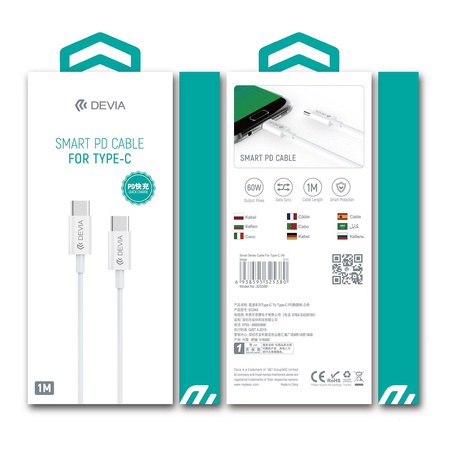 Devia kabel Smart PD USB-C - USB-C 3A 1,0 m biały 60W