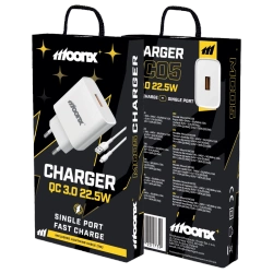 MOONX ładowarka sieciowa MC05 22,5W 1xUSB QC3.0 + kabel Lightning Biały