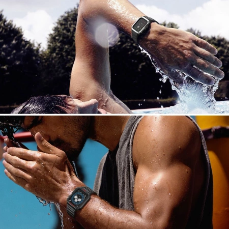 Protect Strap Band für Apple Watch 38/40/41mm Panzergehäuse Armband - Schwarz, Silber