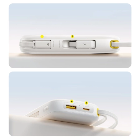 Baseus EnerFill FC31 20000 mAh 22,5 W Powerbank mit Digitalanzeige und 2 integrierten Kabeln (USB-C + Lightning) - Weiß