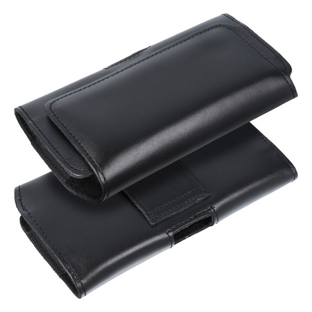 Skórzana uniwersalna kabura pozioma do paska - ROYAL / czarny - Rozmiar 2XL - do SAMSUNG A21s / S20 ULTRA / S21 ULTRA / A70 / A71 / XIAOMI REDMI 9 / HUAWEI P SMART PRO