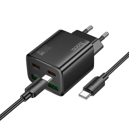 Ładowarka sieciowa do telefonu Hoco USB A + USB C QC3.0 PD 3A 20W + kabel USB C do Lightning N52 czarna