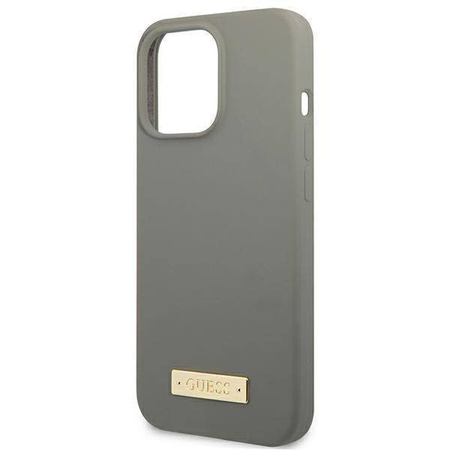 Original Case IPHONE 13 PRO MAX Guess Hard Case Silicone Logo Plate MagSafe (GUHMP13XSPLG) gray