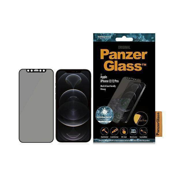 PanzerGlass E2E Super+ iPhone 12/12 Pro Case Friendly AntiBacterial Microfracture Privacy czarny/black