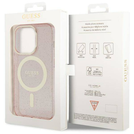 Guess GUHMP14LHCMCGP iPhone 14 Pro 6.1" różowy/pink hardcase Glitter Gold MagSafe
