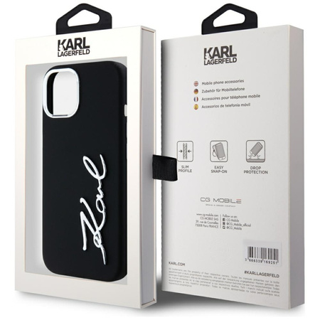 Oryginalne Etui IPHONE 15 Karl Lagerfeld Silicone Metal Script Logo czarne