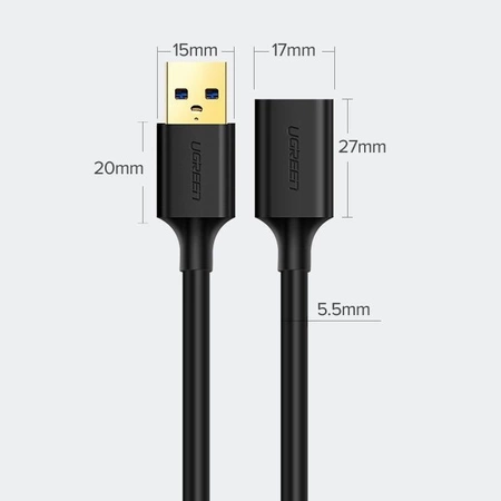 Ugreen Kabel Verlängerungsadapter USB 3.0 (weiblich) - USB 3.0 (männlich) 2 m schwarz (US129 10373)