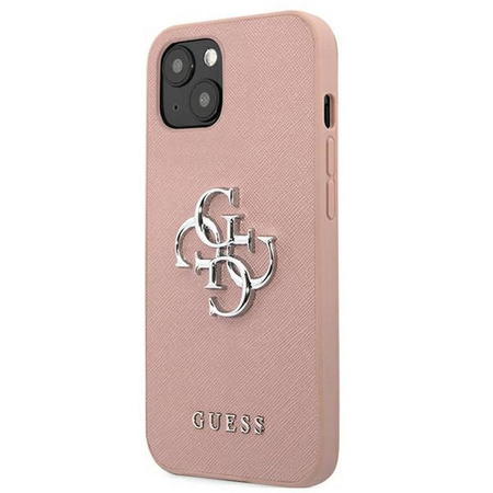 Guess nakładka do iPhone 13 Mini 5,4&quot; GUHCP13SSA4GSPI różowy hard case Saffiano 4G Metal Logo