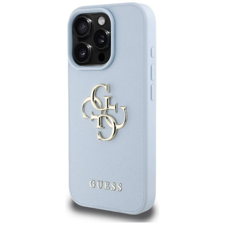 Etui IPHONE 16 PRO MAX Guess Grained Big 4G Logo Small Classic Logo niebieskie