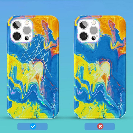 Kingxbar Watercolour Series kolorowe etui do iPhone 12 Pro / iPhone 12 żółtoniebieski