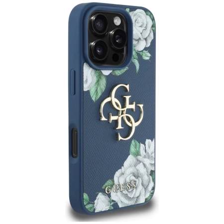 Guess Grained Roses Big 4G logo case for iPhone 16 Pro - blue
