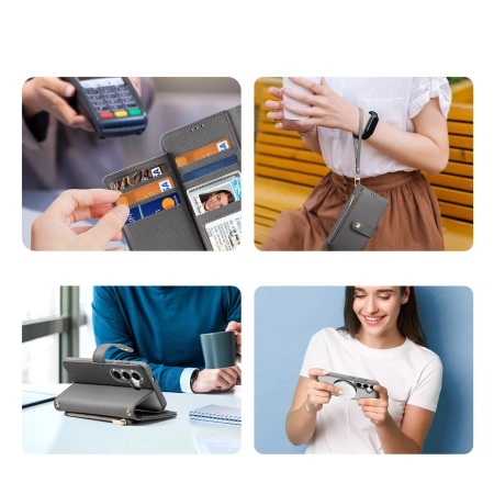 Dux Ducis Lawa Lederhülle für Samsung Galaxy S25+ mit abnehmbarer magnetischer Brieftasche – Grau