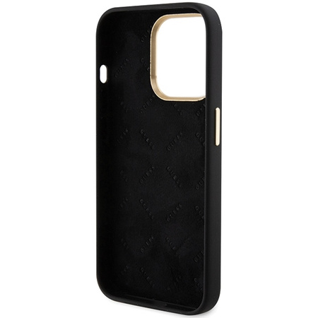 Guess Silikon Script Metal Logo &amp; Frame Hülle für iPhone 15 Pro Max – Schwarz
