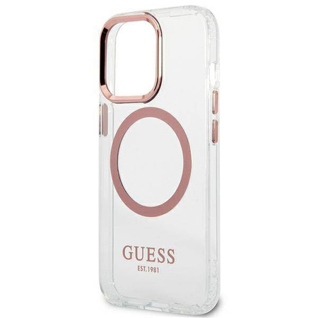 Original Handyhülle IPHONE 13 PRO Guess Hard Case Metal Outline Magsafe (GUHMP13LHTRMP) rosa