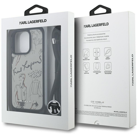 KARL LAGERFELD futerał do IPHONE 16 PRO MAX KLHCP16XPGGRMPCG kompatybilny z MagSafe (CRSSBY Grained PU W/ Pattern & Logo) szary
