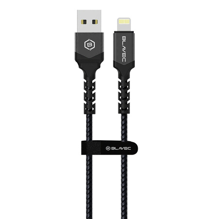 Blavec Kabel Raptor pleciony - USB na Lightning - 2,4A 1 metr (CRA-UL24BG10) czarno-szary