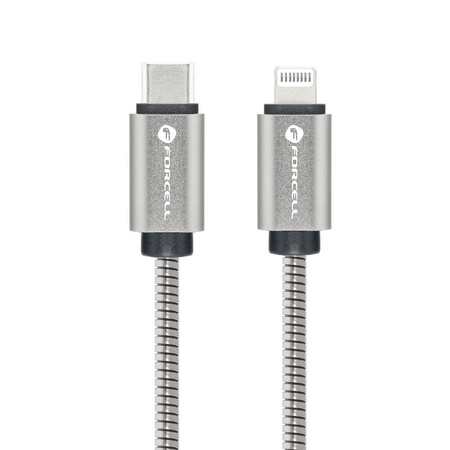 FORCELL kabel Typ C do iPhone Lightning 8-pin QC3.0 PD 27W Metal C238 1m srebrny