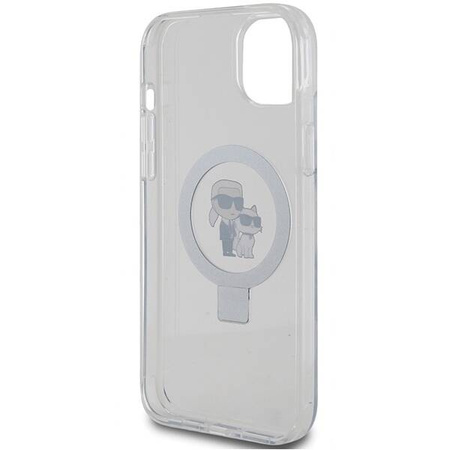 Original Handyhülle IPHONE 15 PLUS / 14 PLUS Karl Lagerfeld Hardcase Ring Stand Karl&Choupettte MagSafe weiß